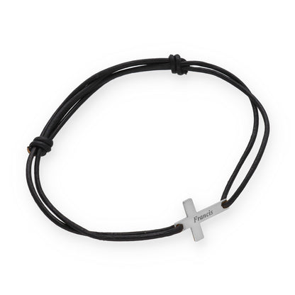 Pulsera Cruz en Plata 925 con Baño Oro 18k y Cuero