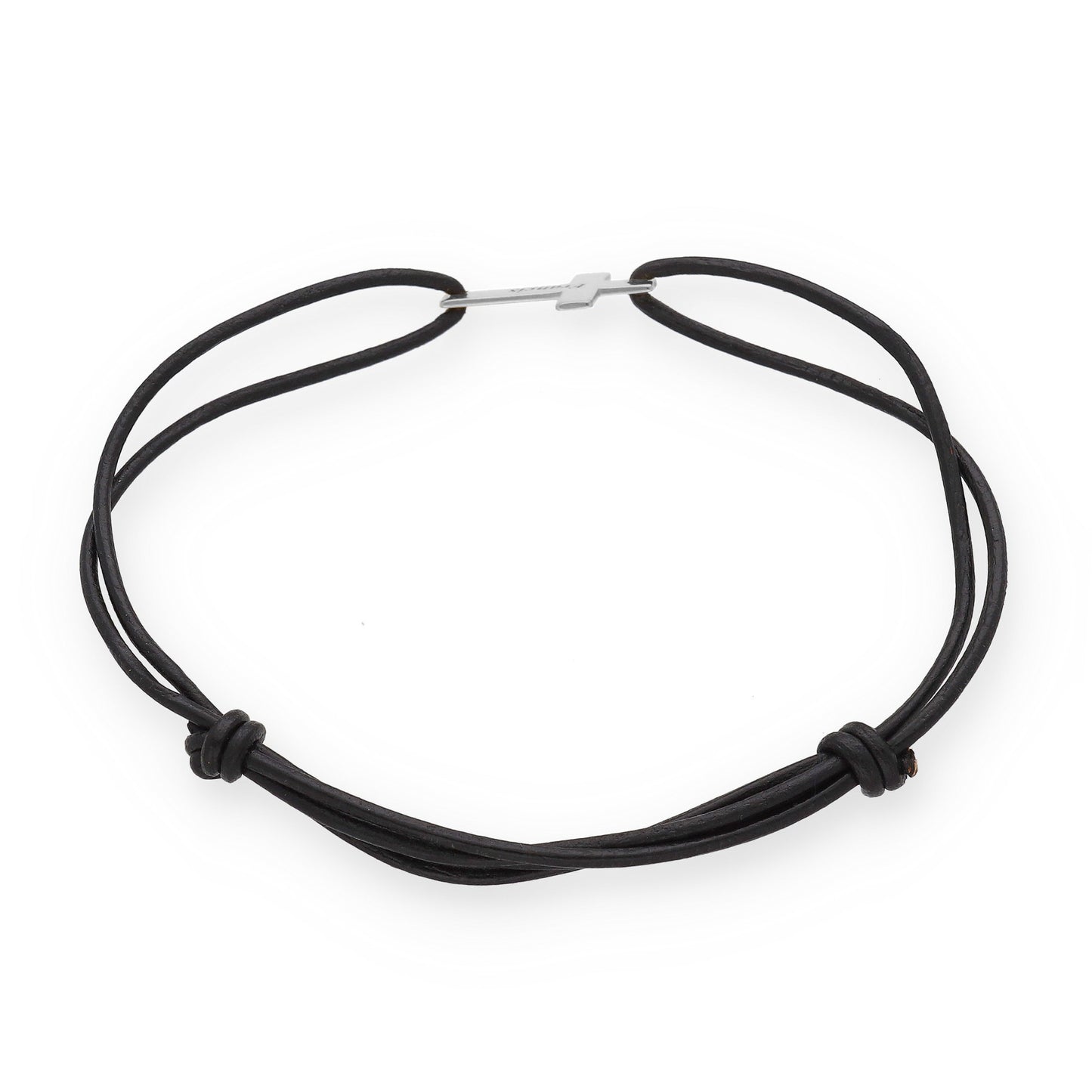 Pulsera Cruz en Plata 925 con Baño Oro 18k y Cuero