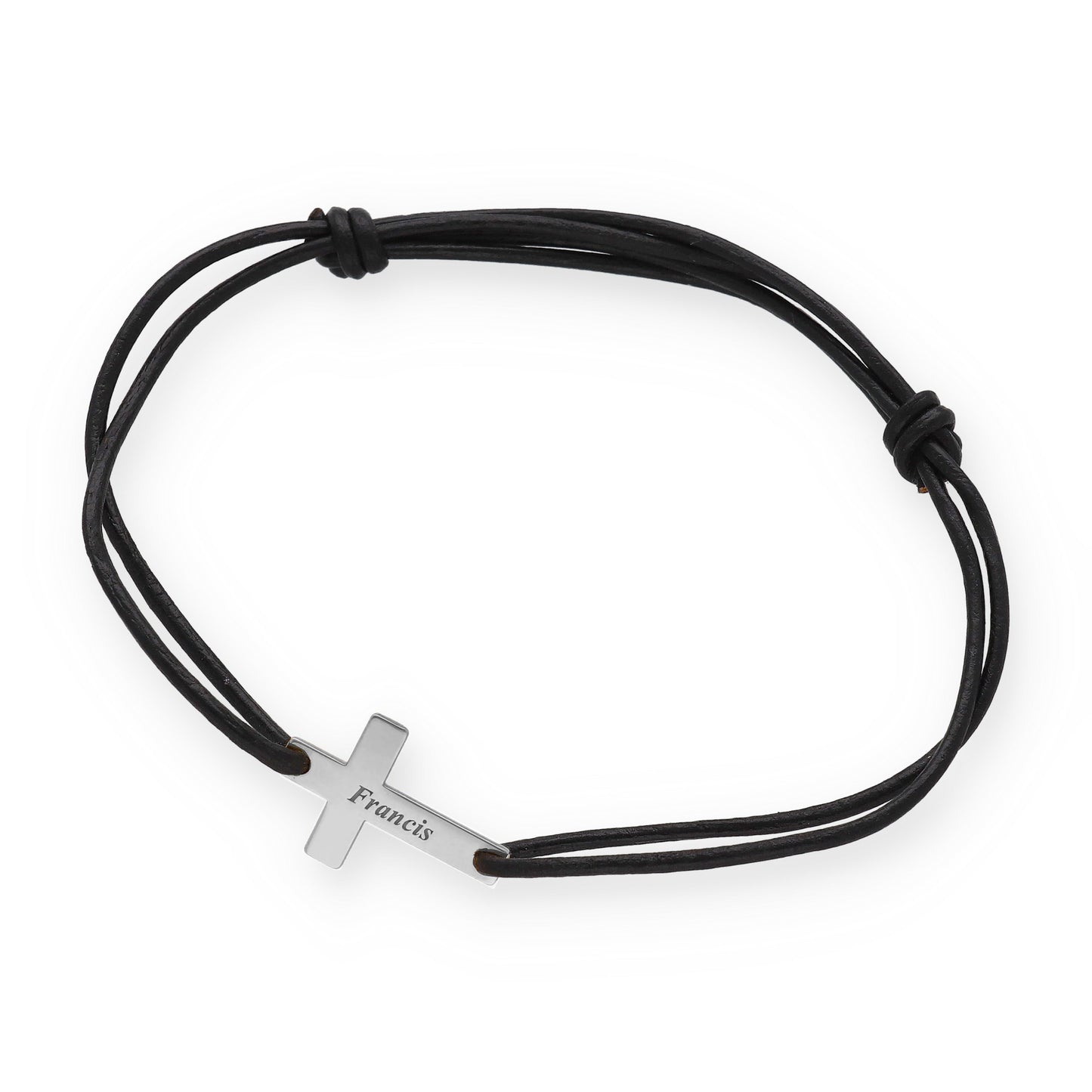 Pulsera Cruz en Plata 925 con Baño Oro 18k y Cuero