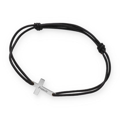 Pulsera Cruz en Plata 925 con Baño Oro 18k y Cuero