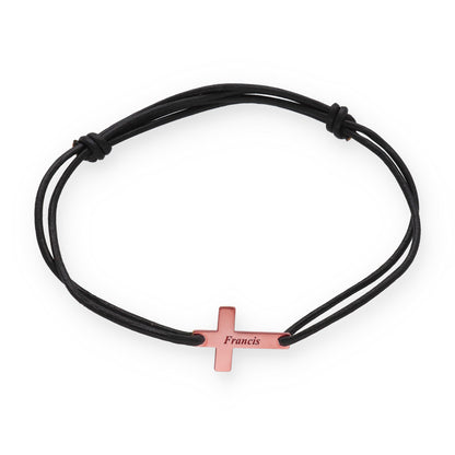 Pulsera Cruz en Plata 925 con Baño de Oro rosa 18k y Cuero