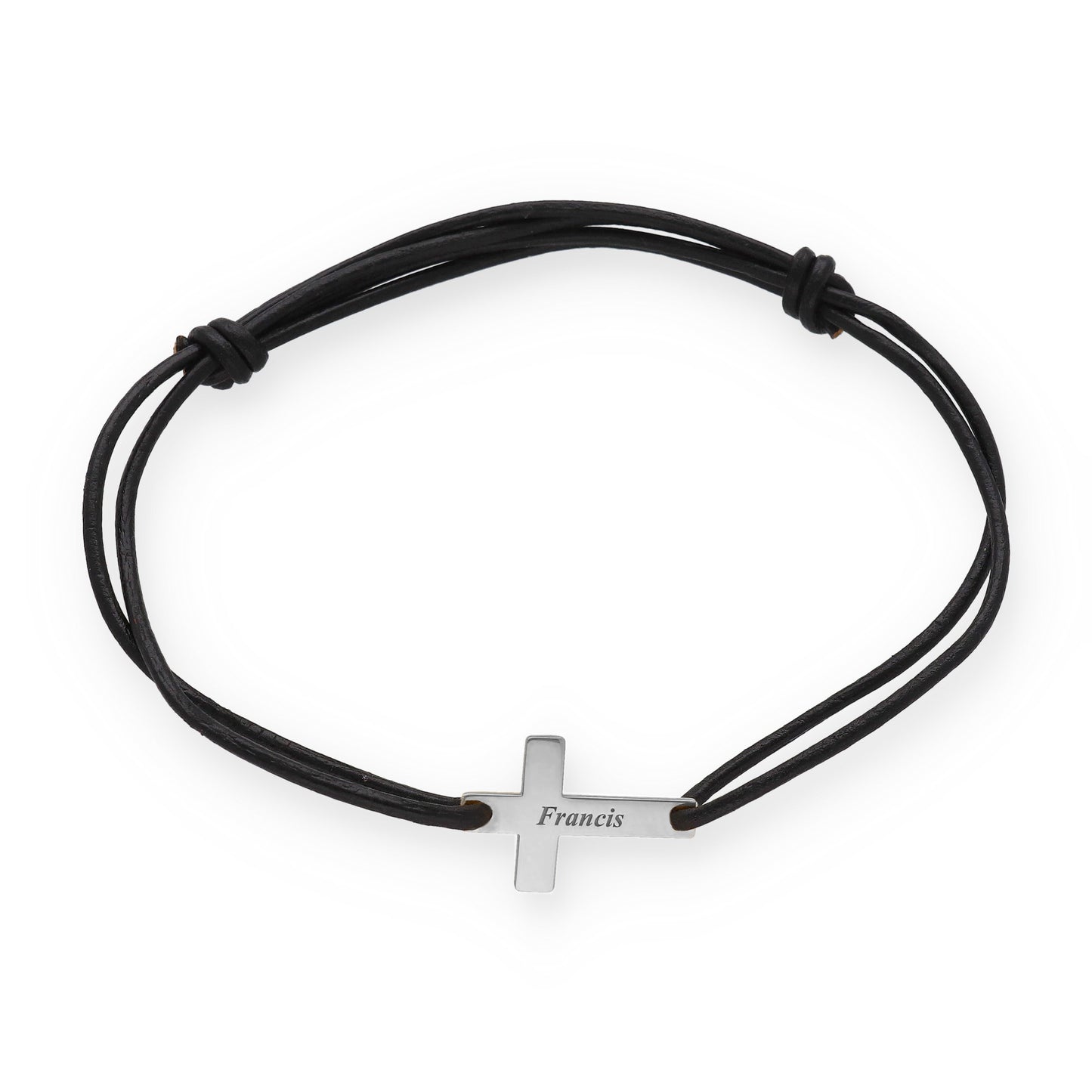 Pulsera Cruz en Plata 925 con Baño de Oro rosa 18k y Cuero