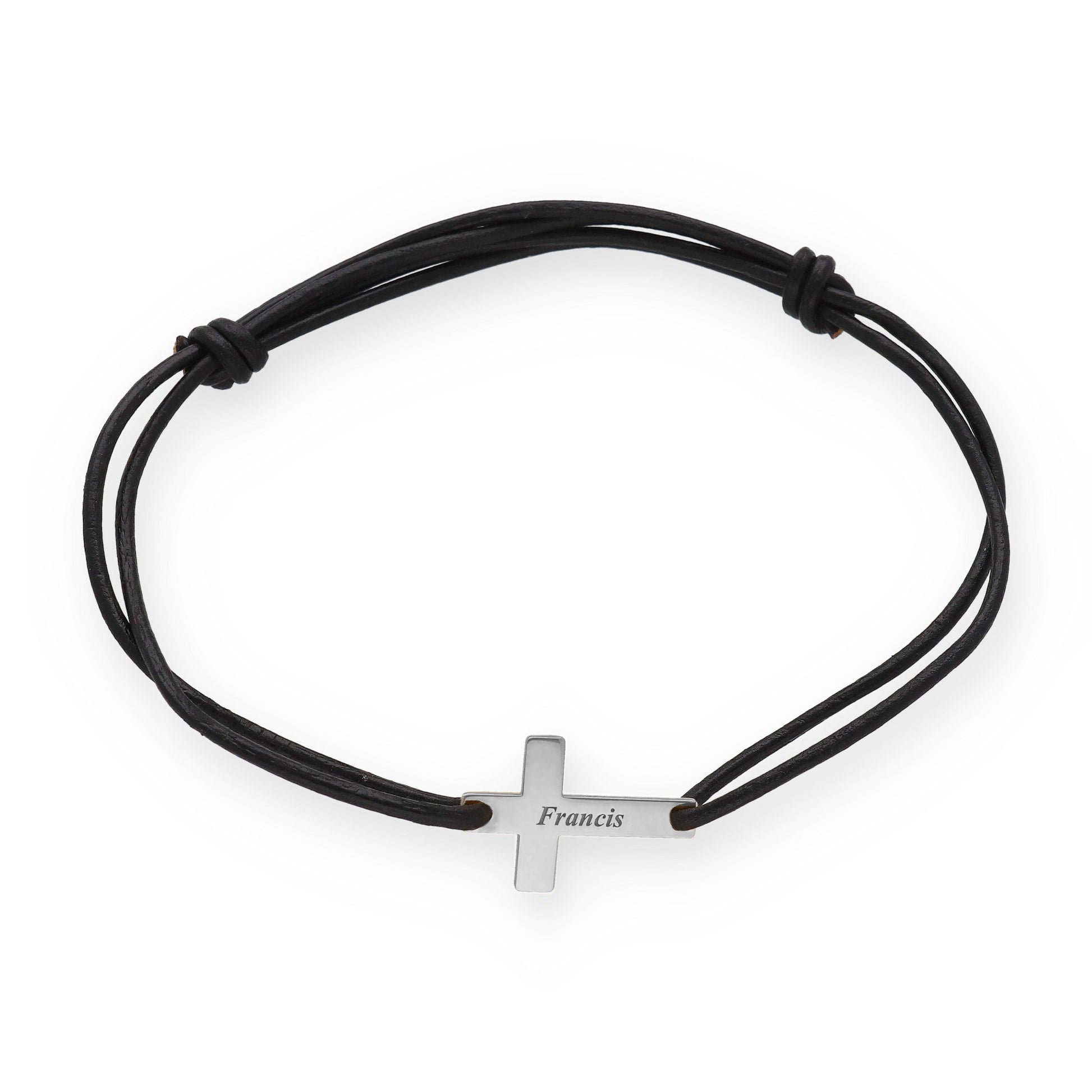 Pulsera Cruz en Plata 925 con Baño de Oro rosa 18k y Cuero