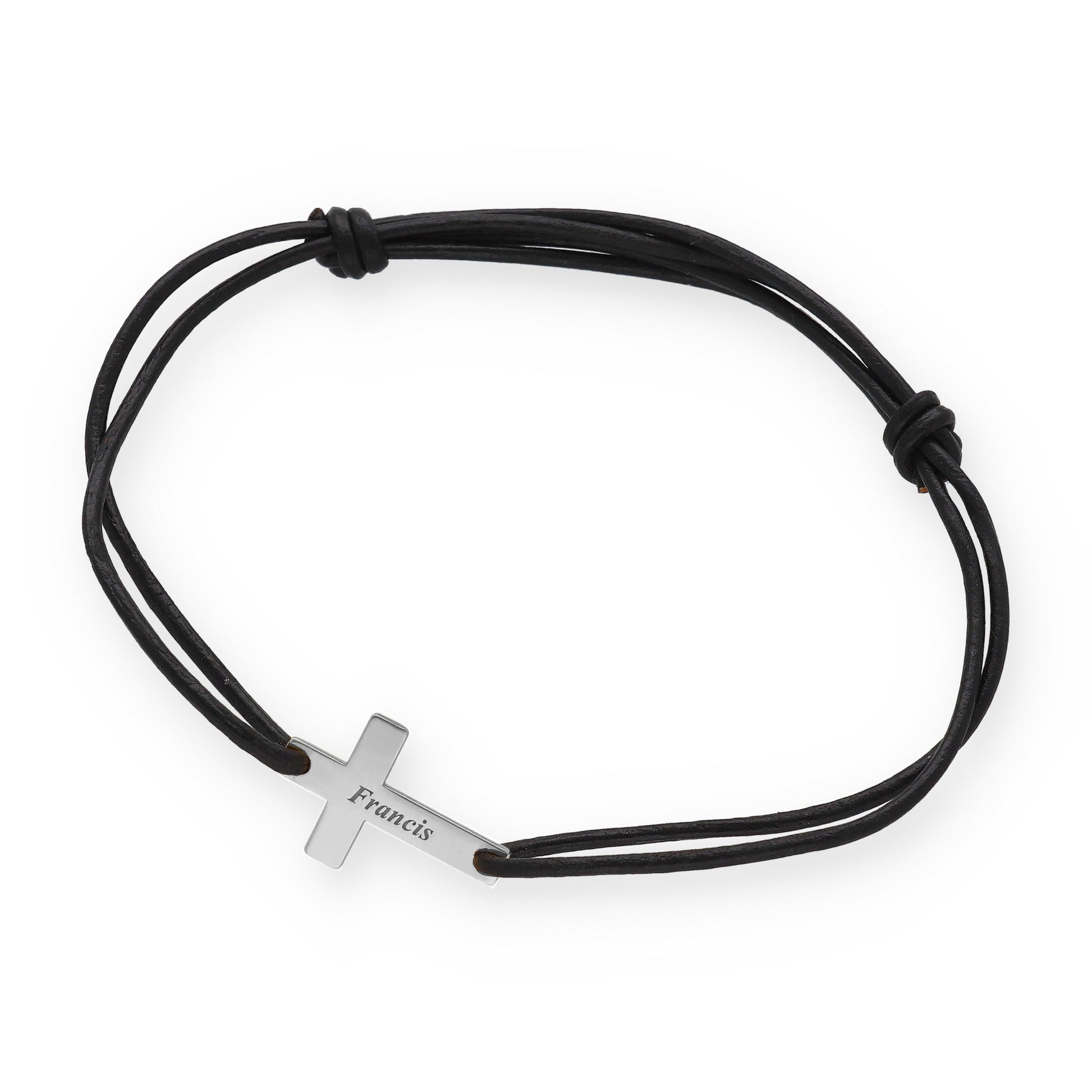 Pulsera Cruz en Plata 925 con Baño de Oro rosa 18k y Cuero