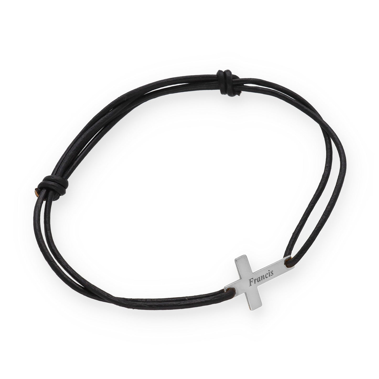 Pulsera Cruz en Plata 925 con Baño de Oro rosa 18k y Cuero