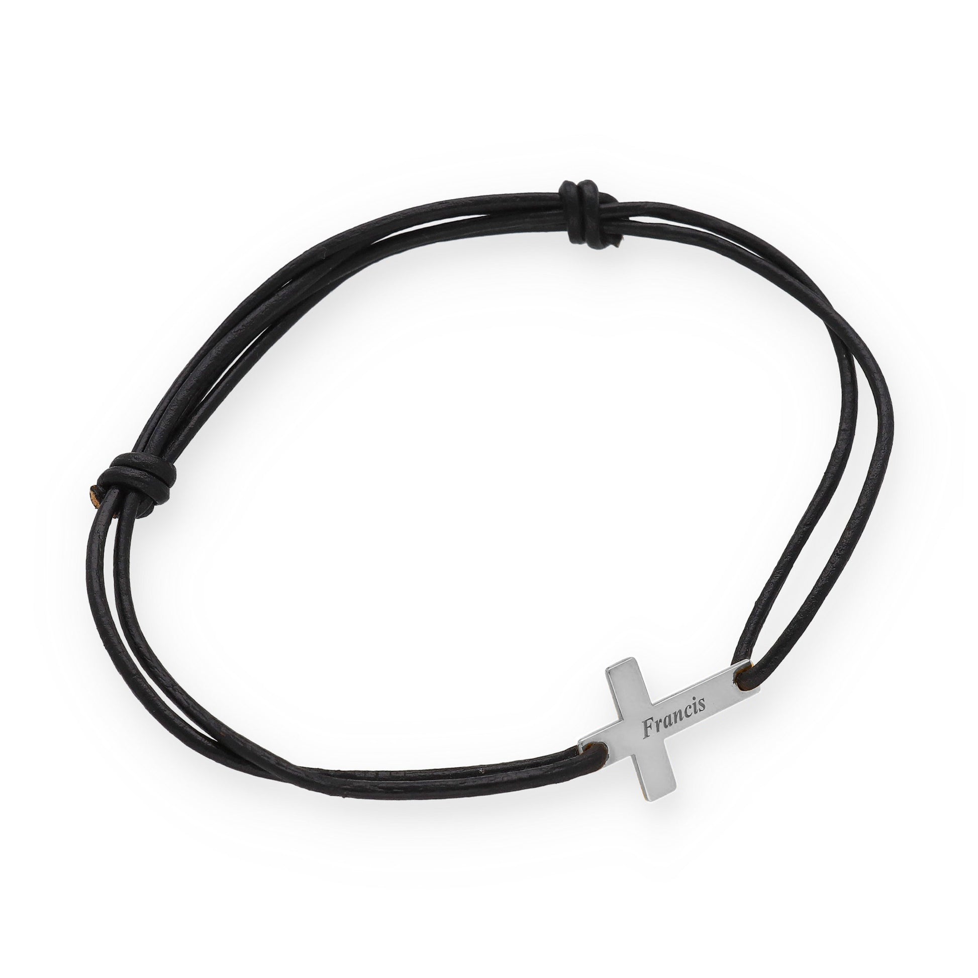 Pulsera Cruz en Plata 925 con Baño de Oro rosa 18k y Cuero