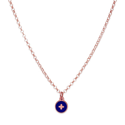Collar Temis Cruz Esmalte con inicial en Plata 925 con baño Oro rosa 18k