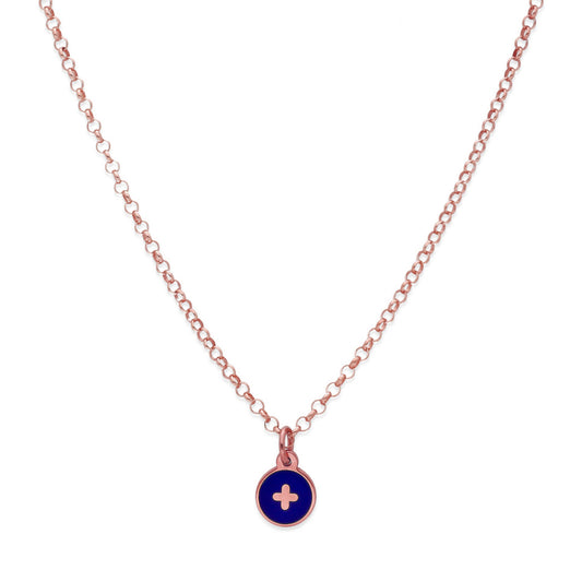 Collar Temis Cruz Esmalte con inicial en Plata 925 con baño Oro rosa 18k