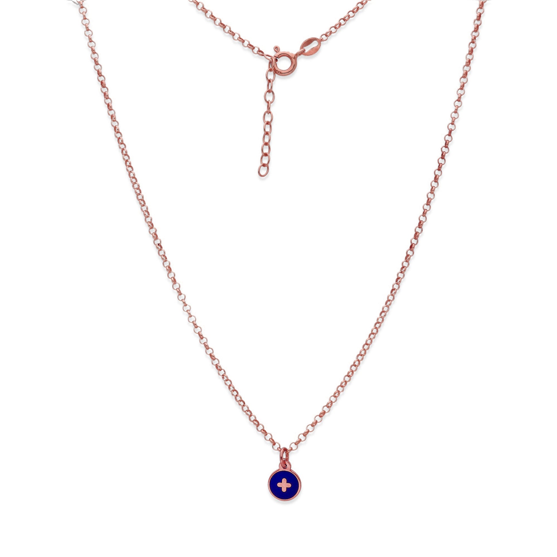 Collar Temis Cruz Esmalte con inicial en Plata 925 con baño Oro rosa 18k
