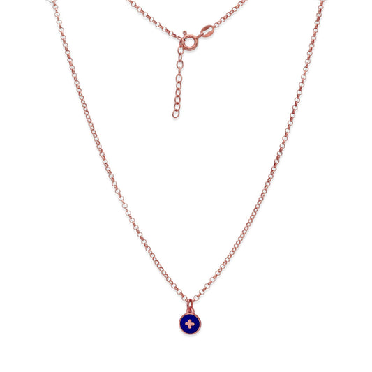 Collar Temis Cruz Esmalte con inicial en Plata 925 con baño Oro rosa 18k