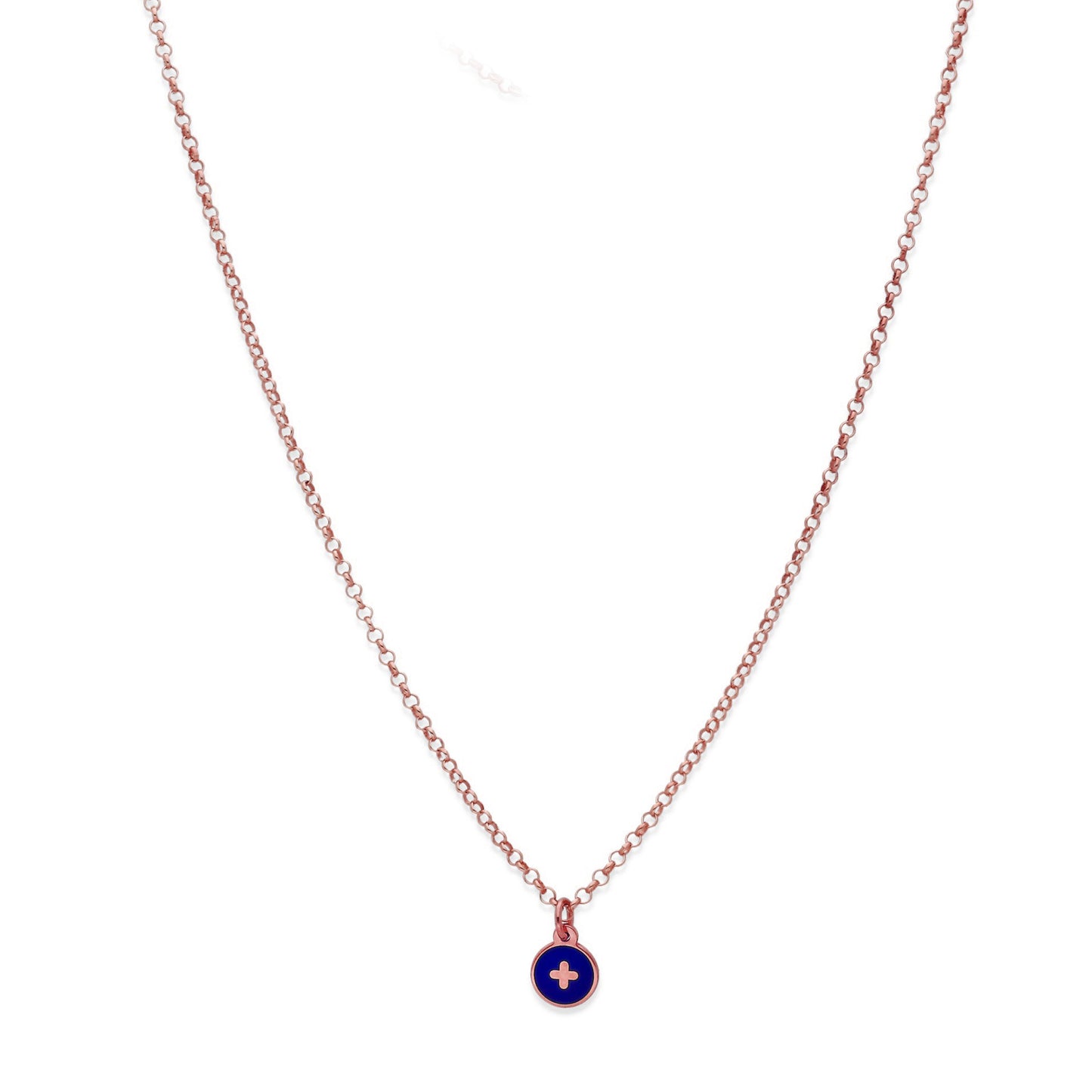 Collar Temis Cruz Esmalte con inicial en Plata 925 con baño Oro rosa 18k