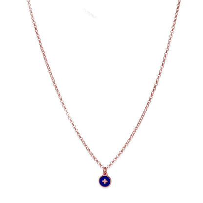 Collar Temis Cruz Esmalte con inicial en Plata 925 con baño Oro rosa 18k