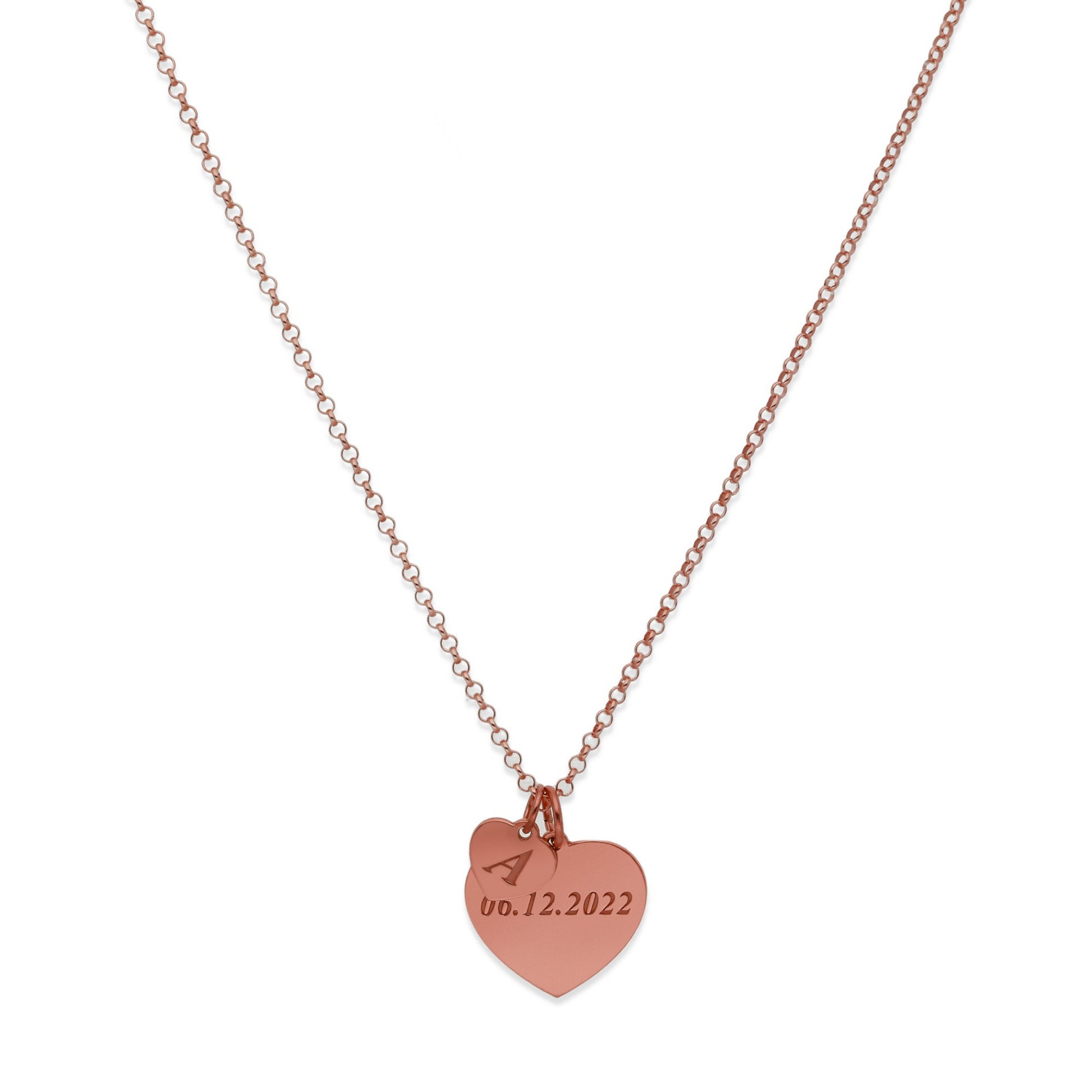 Collar Eternity 2 Corazones en Plata 925 y Baño Oro rosa 18k