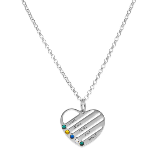 Collar Gala Corazón y piedras color en Plata 925