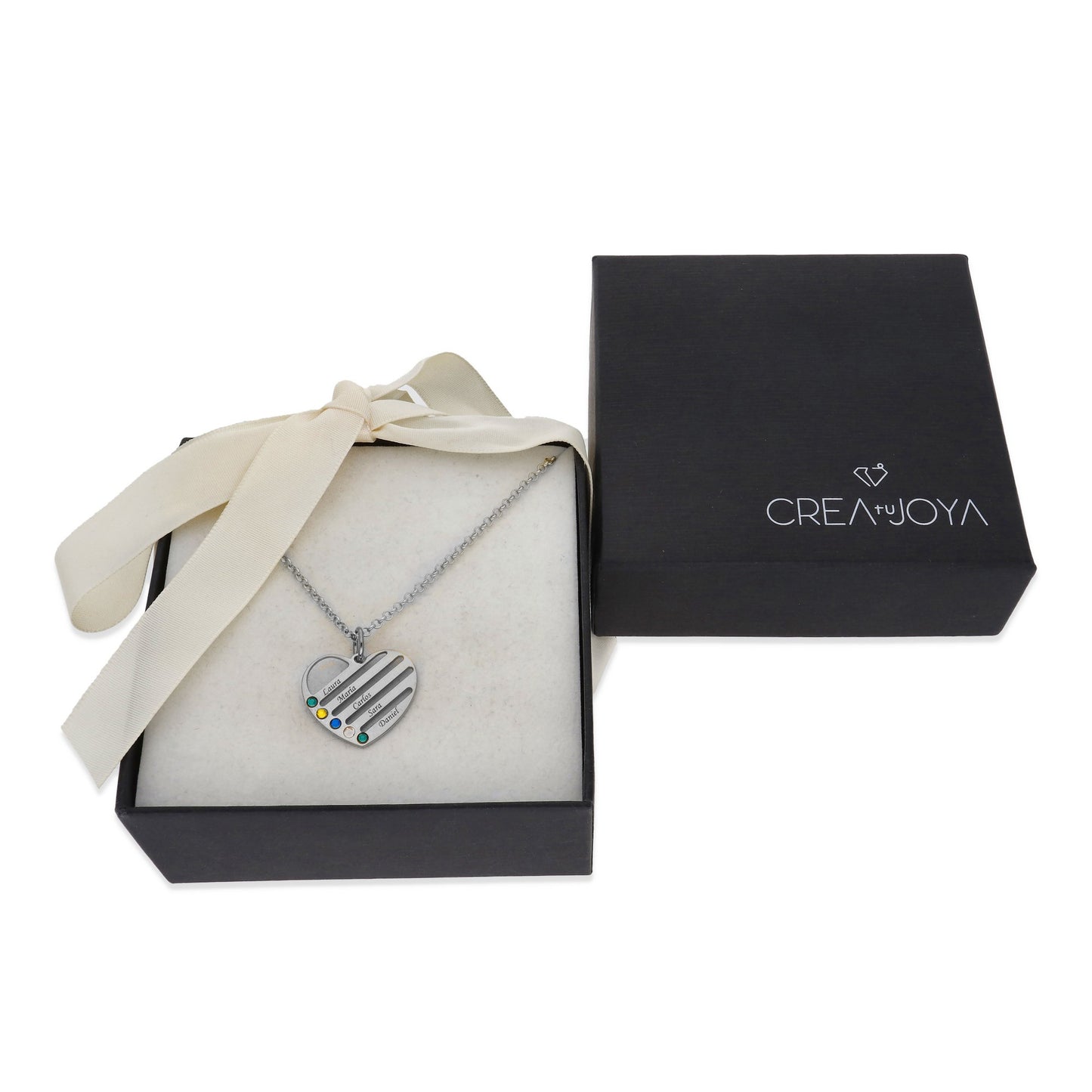 Collar Gala Corazón y piedras color en Plata 925