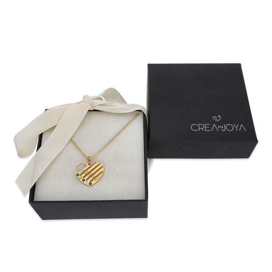 Collar Gala Corazón y piedras color en Plata 925 y Baño Oro 18k