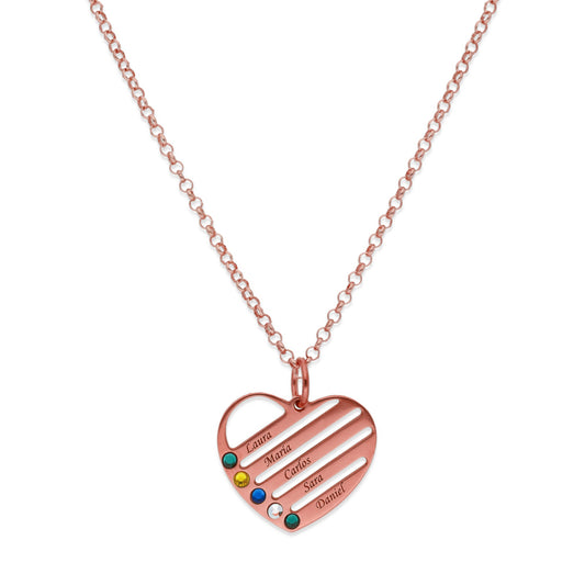 Collar Gala Corazón y piedras color en Plata 925 y Baño Oro rosa 18k