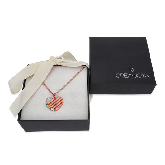 Collar Gala Corazón y piedras color en Plata 925 y Baño Oro rosa 18k