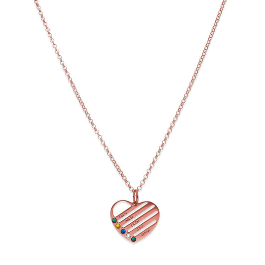 Collar Gala Corazón y piedras color en Plata 925 y Baño Oro rosa 18k