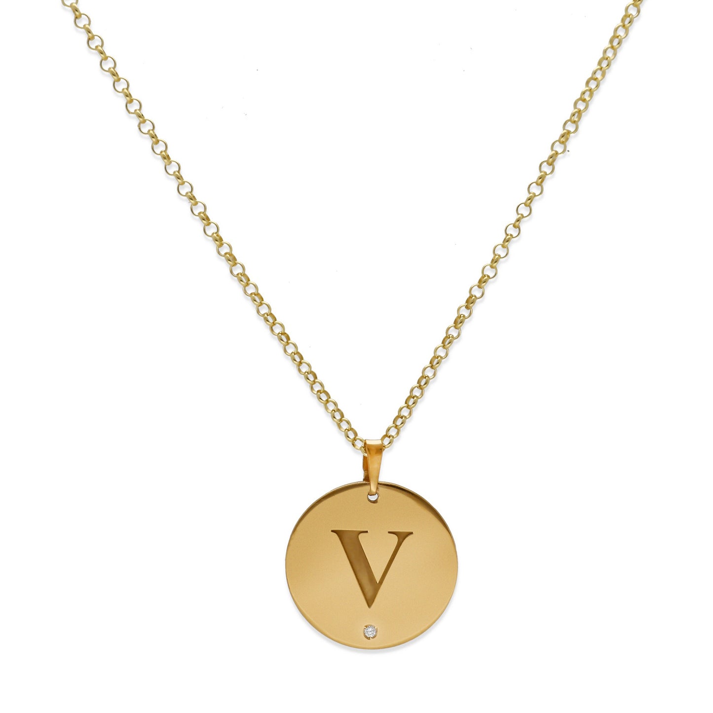 Collar Inari Dije inicial con diamante en Plata 925 y Baño Oro 18k