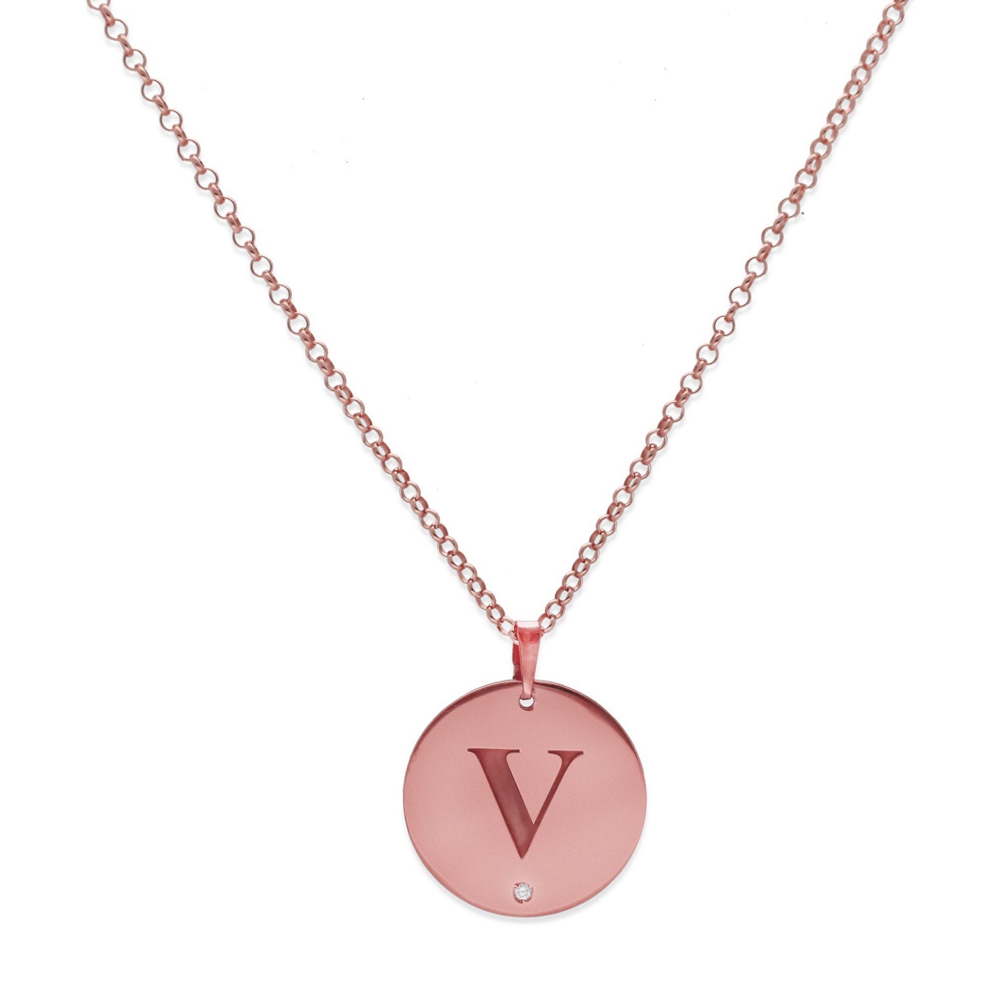 Collar Inari Dije inicial con diamante en Plata 925 y Baño Oro rosa 18k