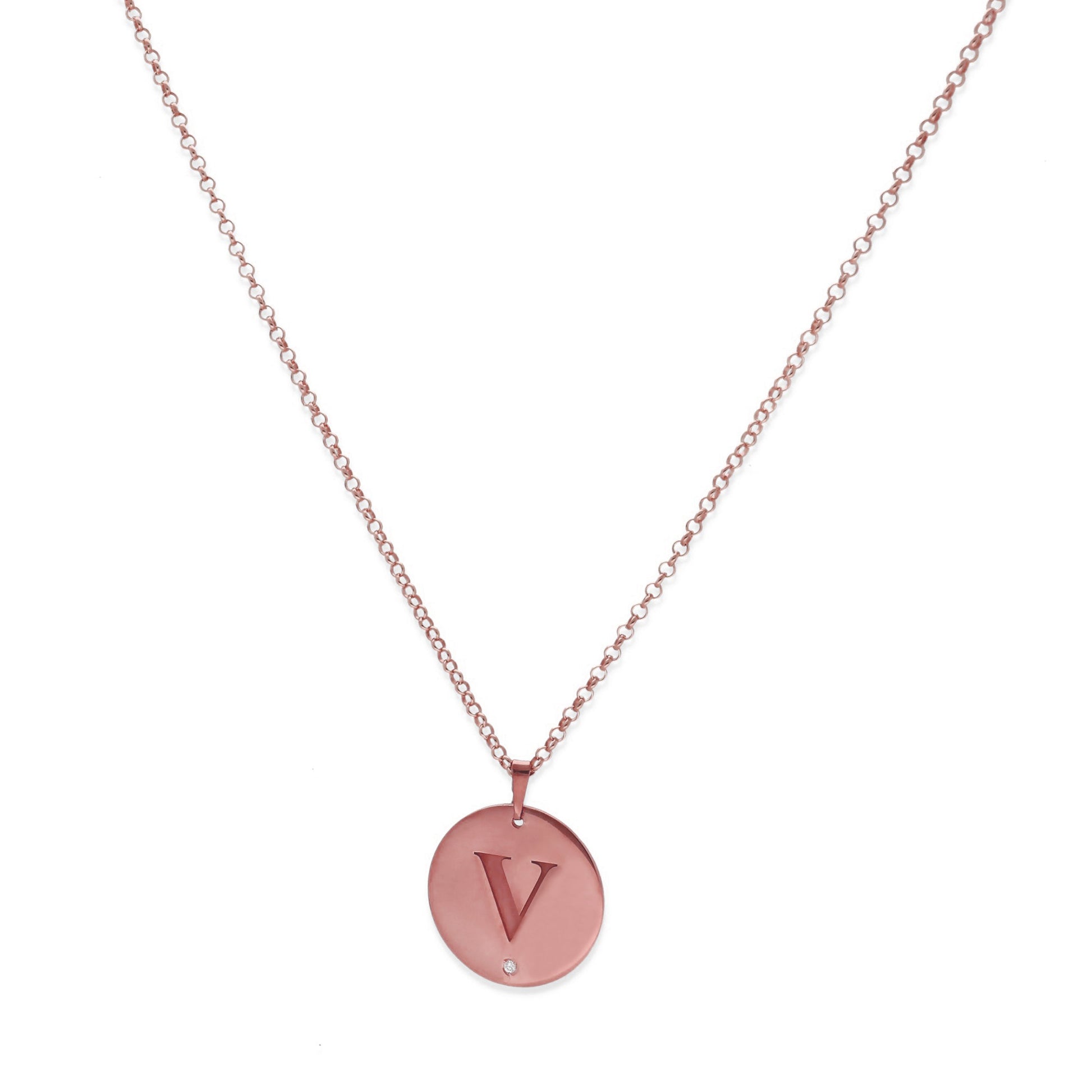 Collar Inari Dije inicial con diamante en Plata 925 y Baño Oro rosa 18k