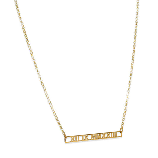 Collar Minerva Fecha Números Romanos en Plata 925 y Baño Oro 18k