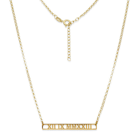 Collar Minerva Fecha Números Romanos en Plata 925 y Baño Oro 18k