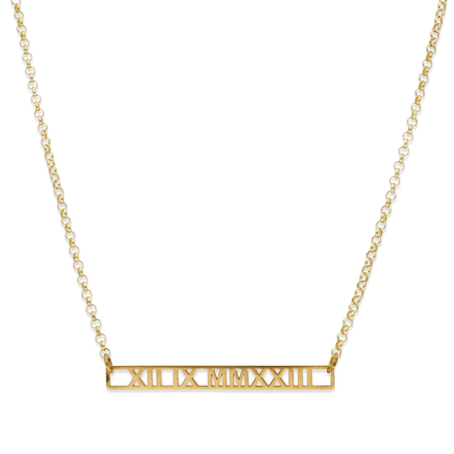 Collar Minerva Fecha Números Romanos en Plata 925 y Baño Oro 18k