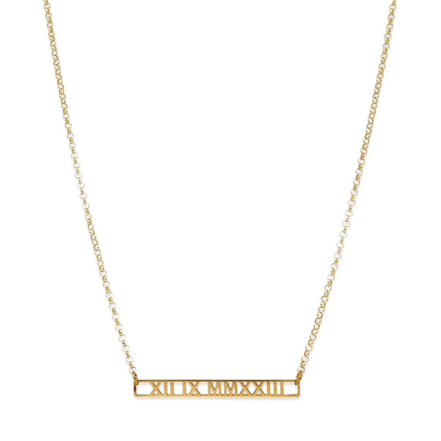 Collar Minerva Fecha Números Romanos en Plata 925 y Baño Oro 18k