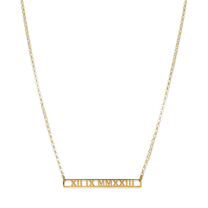 Collar Minerva Fecha Números Romanos en Plata 925 y Baño Oro 18k