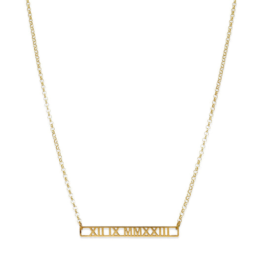 Collar Minerva Fecha Números Romanos en Plata 925 y Baño Oro 18k