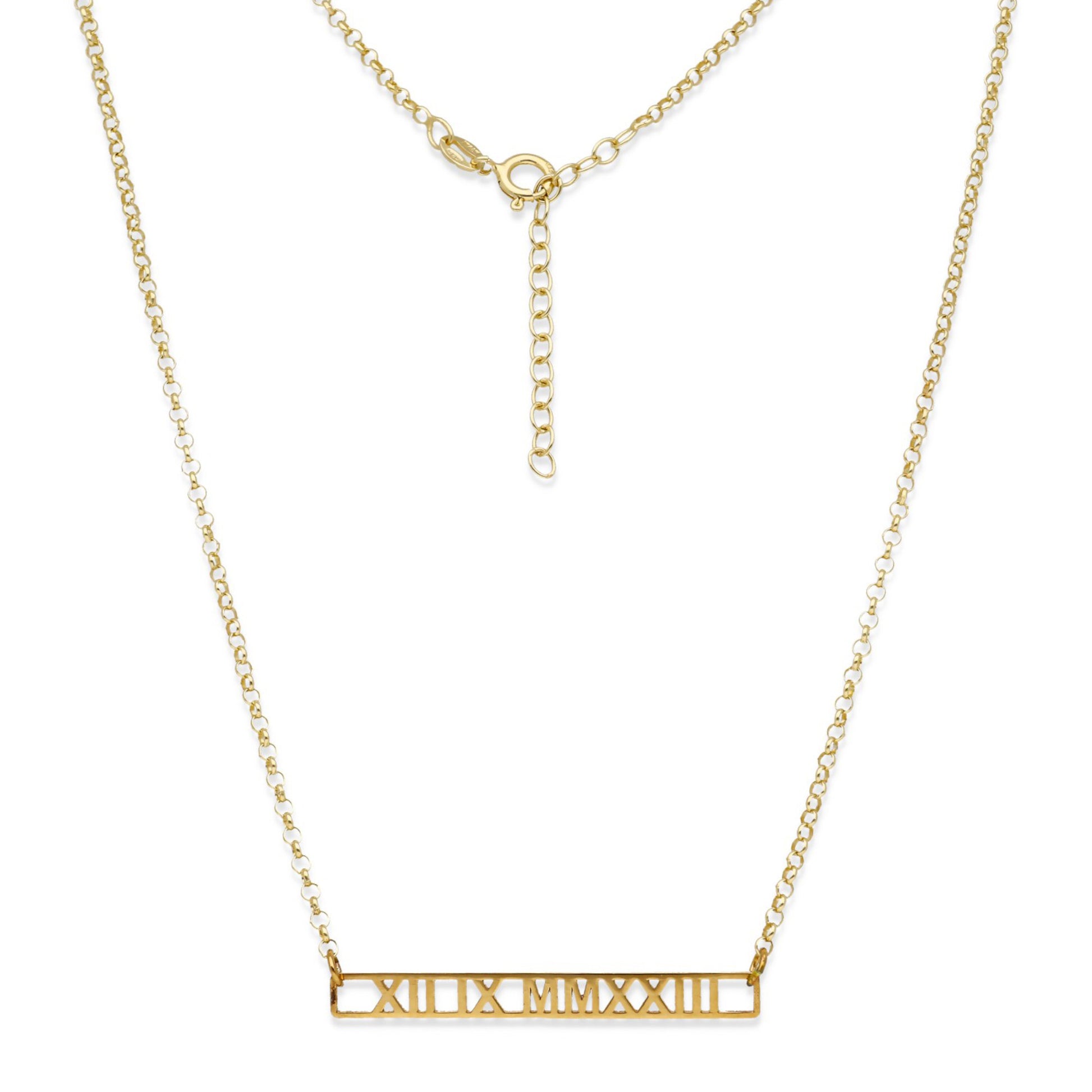 Collar Minerva Fecha Números Romanos en Plata 925 y Baño Oro Rosa 18k