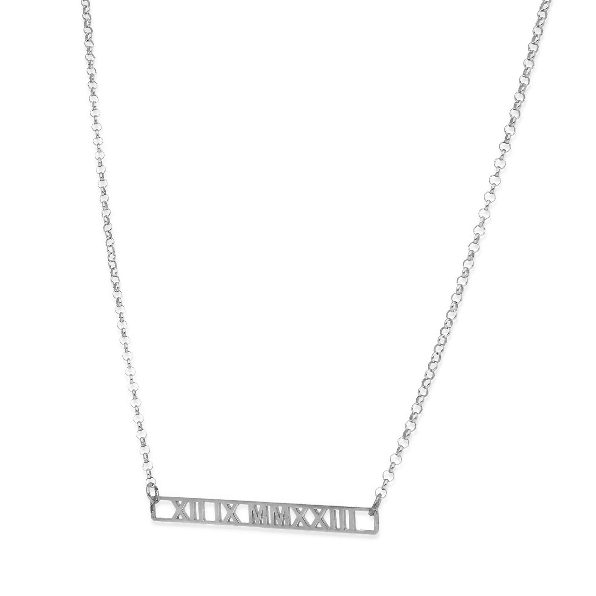 Collar Minerva Fecha Números Romanos en Plata 925 y Baño Oro Rosa 18k