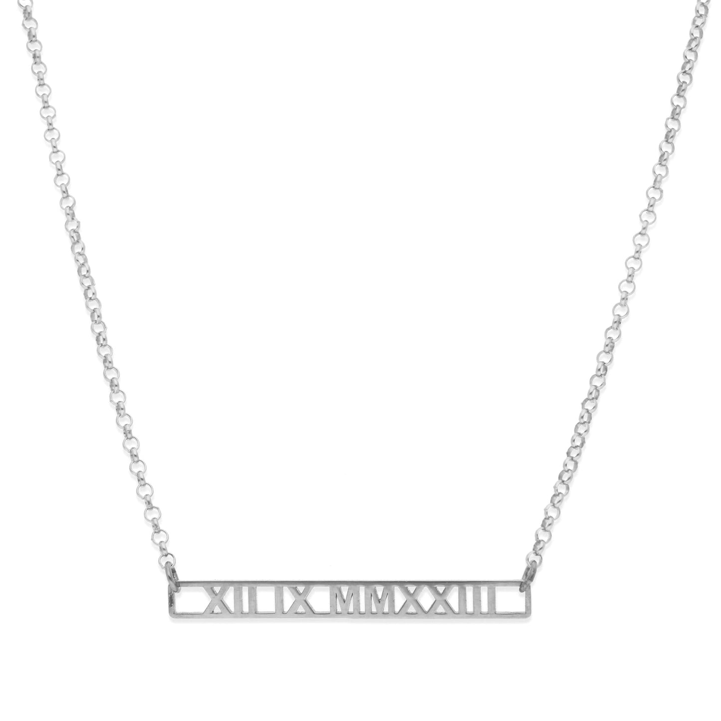 Collar Minerva Fecha Números Romanos en Plata 925 y Baño Oro Rosa 18k