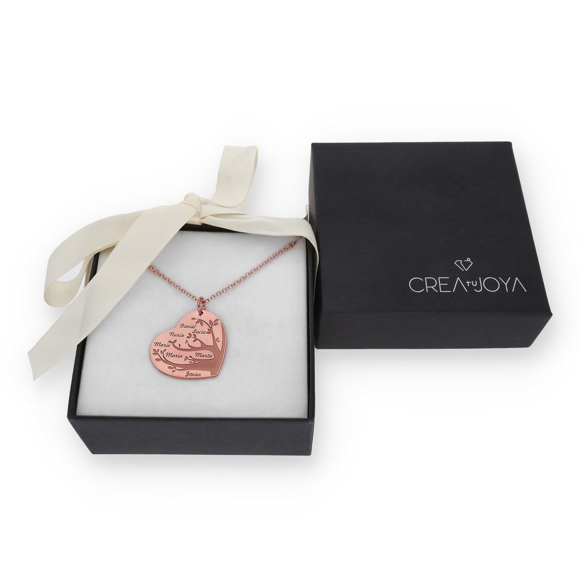 Collar Flora Corazón y árbol con nombres en Plata 925