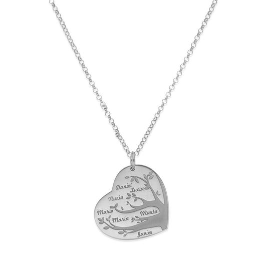 Collar Flora Corazón y árbol con nombres en Plata 925
