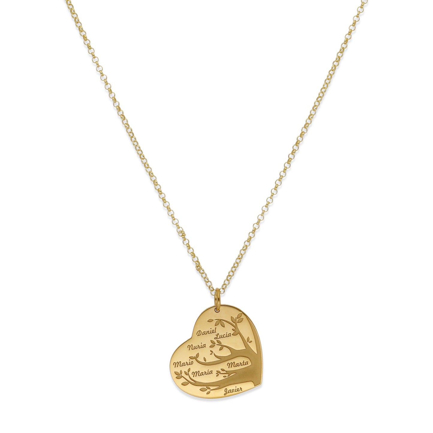 Collar Flora Corazón y árbol con nombres en Plata 925 y Baño Oro 18k