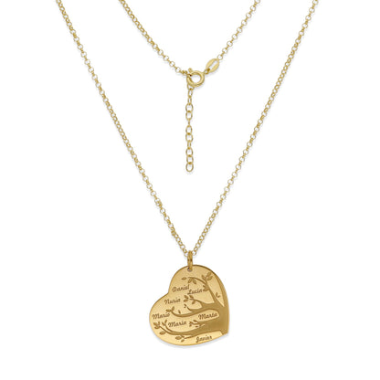 Collar Flora Corazón y árbol con nombres en Plata 925 y Baño Oro 18k