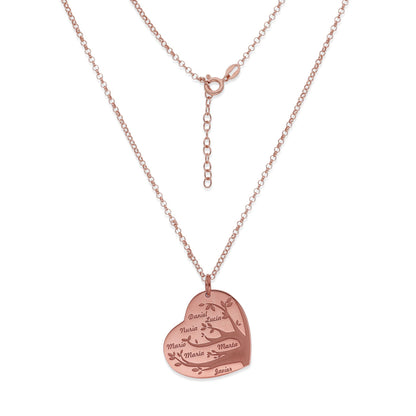 Collar Flora Corazón y árbol con nombres en Plata 925 y Baño Oro 18k