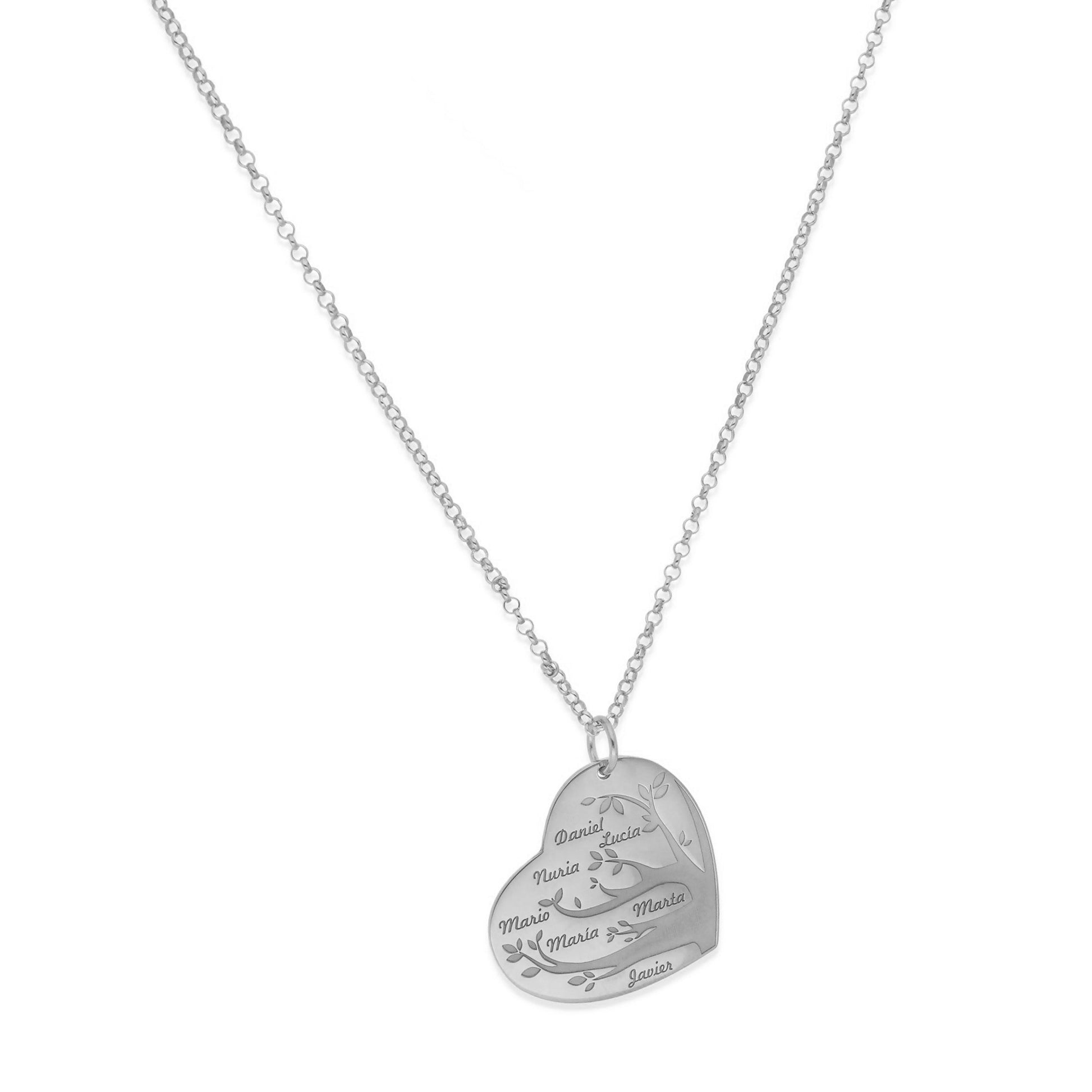 Collar Flora Corazón y árbol con nombres en Plata 925 y Baño Oro 18k