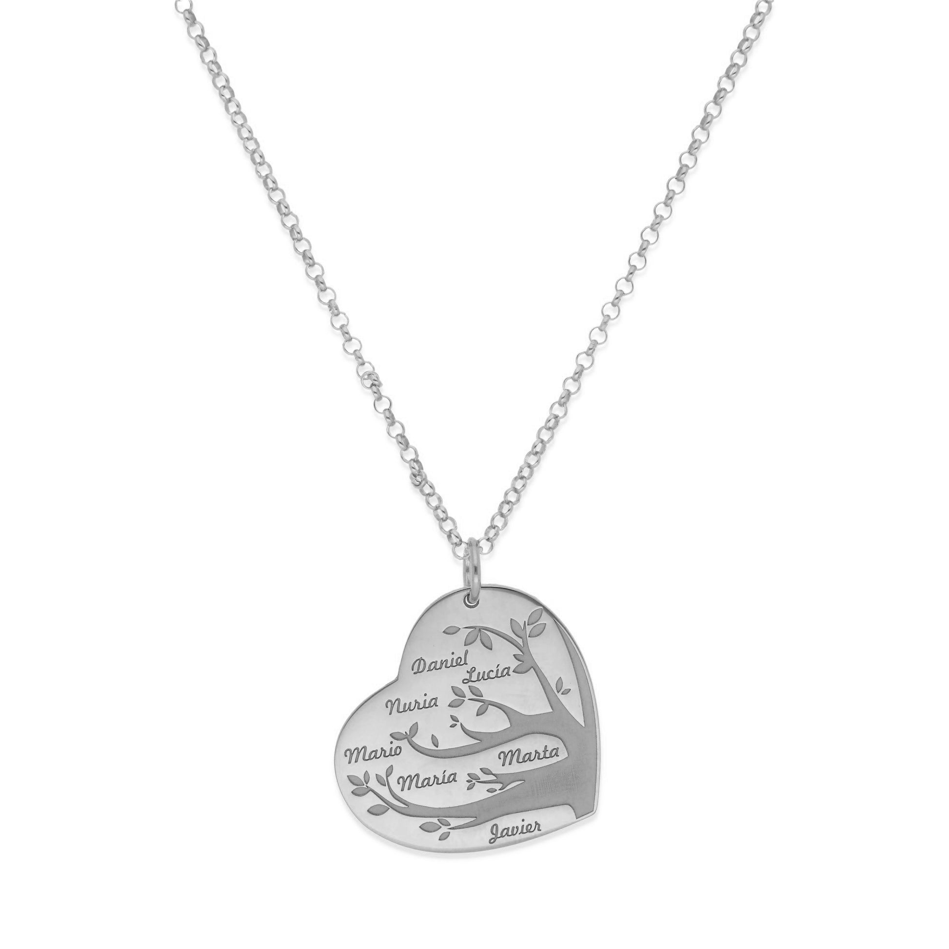 Collar Flora Corazón y árbol con nombres en Plata 925 y Baño Oro 18k