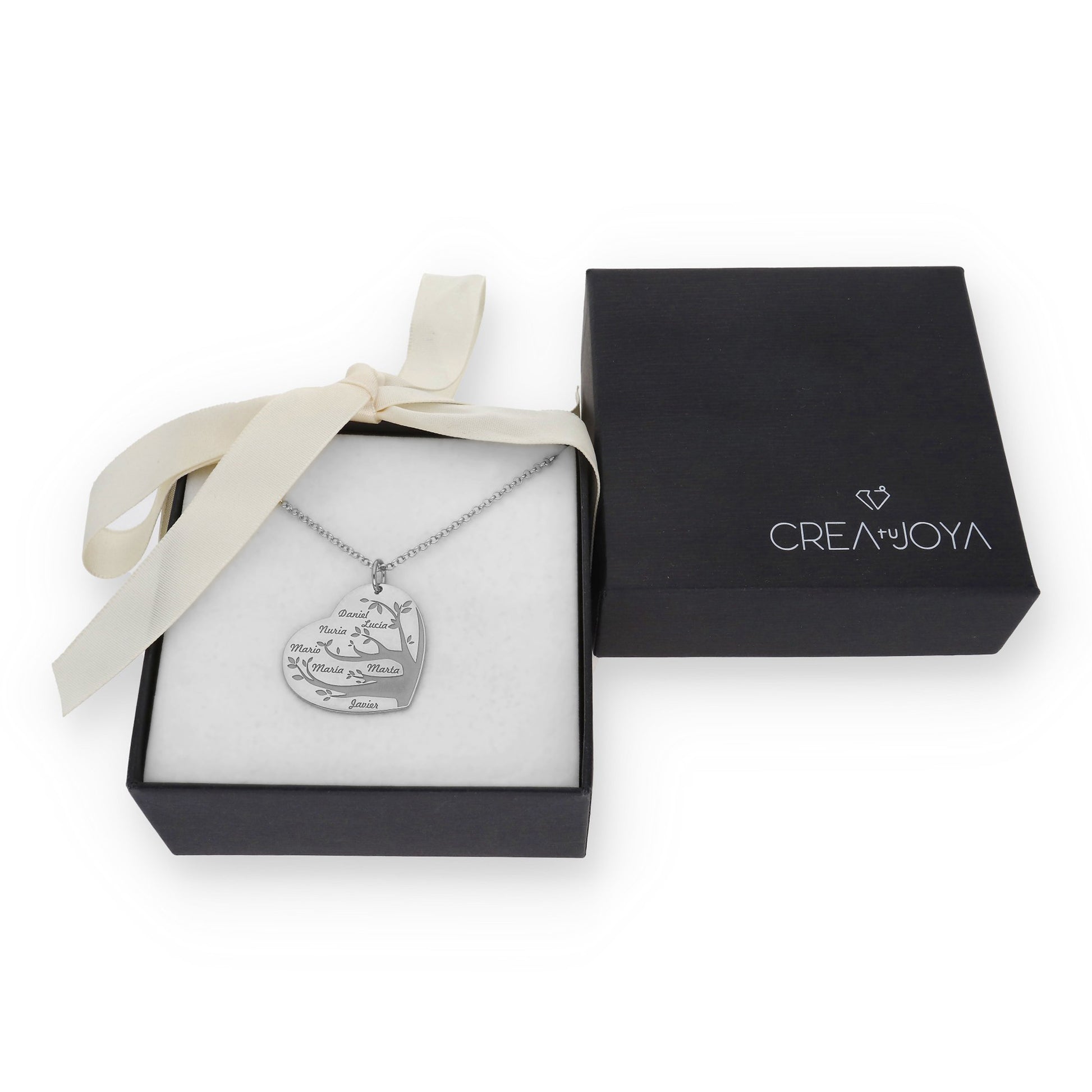 Collar Flora Corazón y árbol con nombres en Plata 925 y Baño Oro 18k