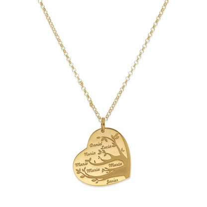 Collar Flora Corazón y árbol con nombres en Plata 925 y Baño Oro rosa 18k