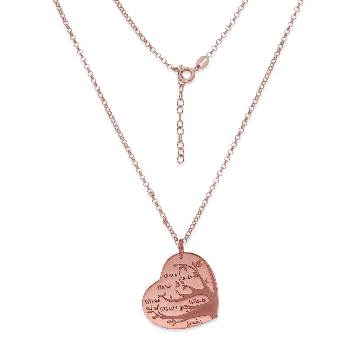 Collar Flora Corazón y árbol con nombres en Plata 925 y Baño Oro rosa 18k