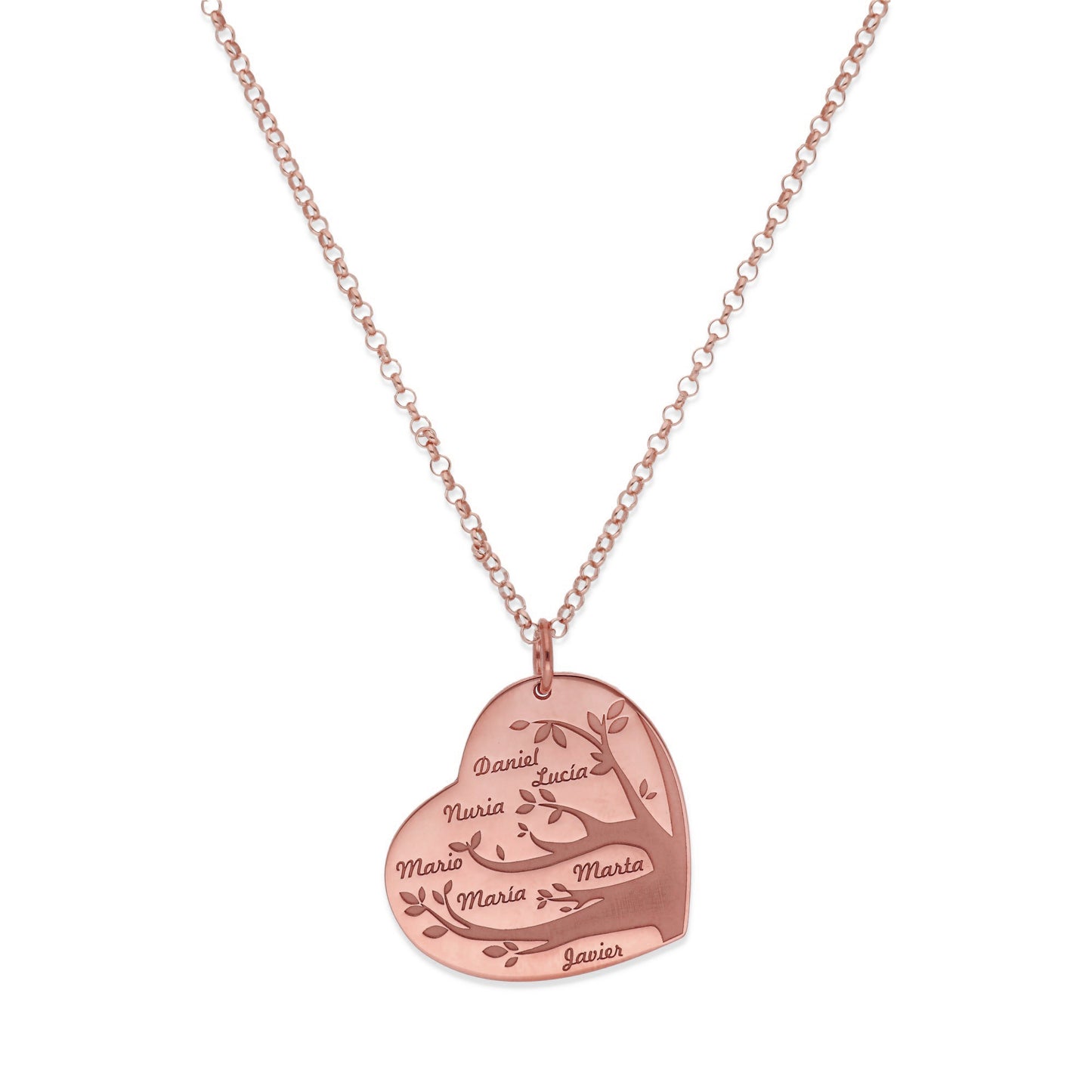 Collar Flora Corazón y árbol con nombres en Plata 925 y Baño Oro rosa 18k