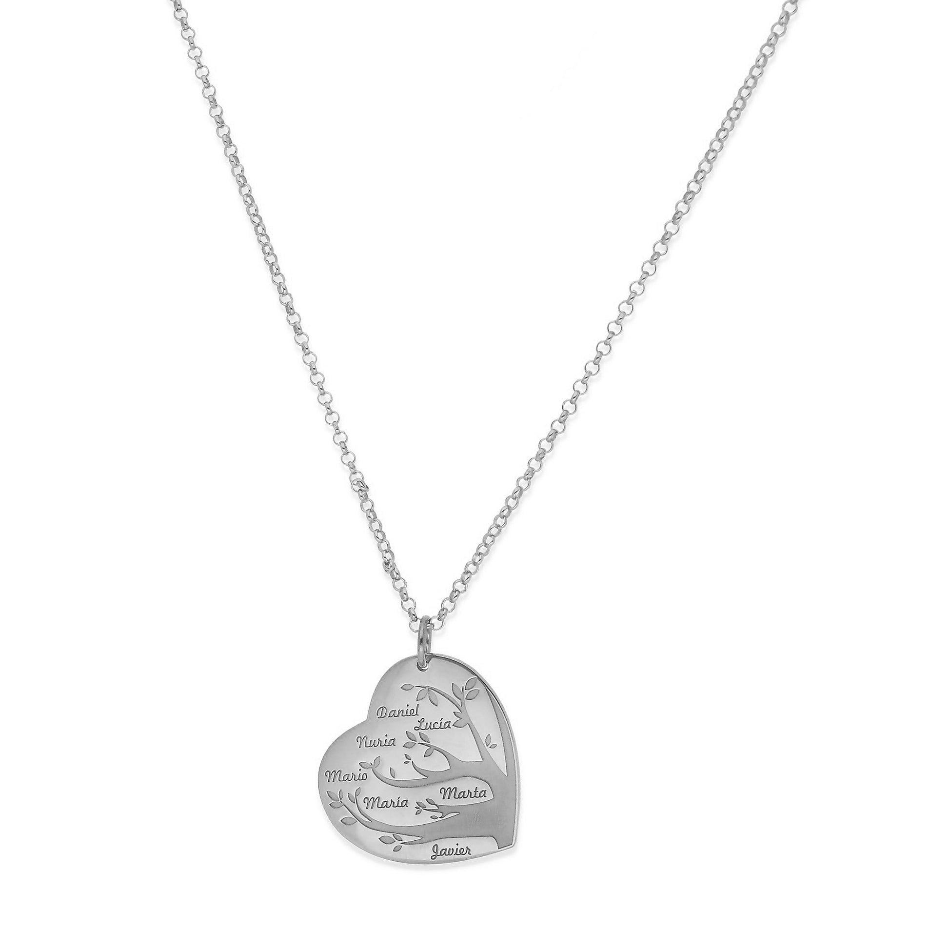 Collar Flora Corazón y árbol con nombres en Plata 925 y Baño Oro rosa 18k