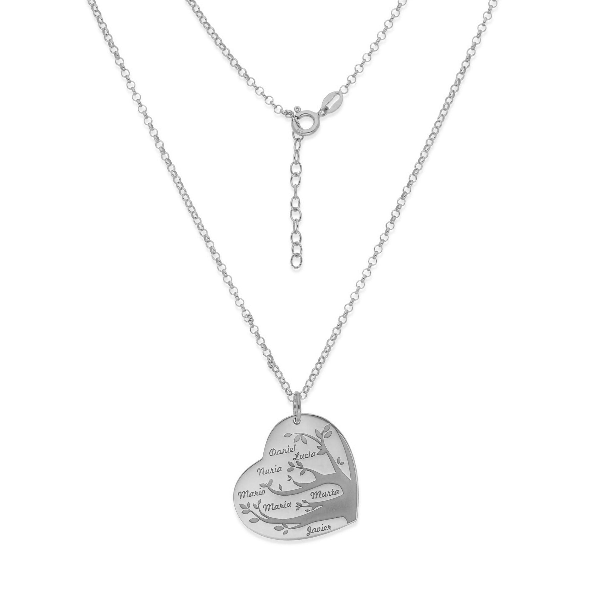 Collar Flora Corazón y árbol con nombres en Plata 925 y Baño Oro rosa 18k