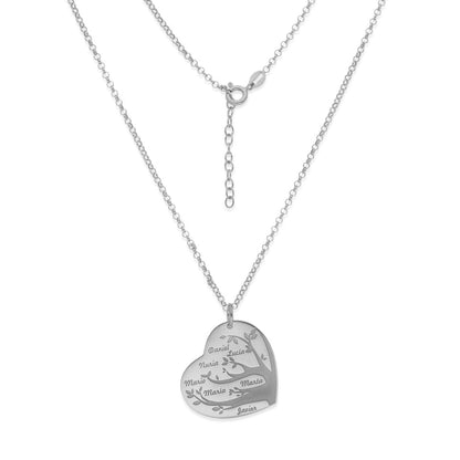 Collar Flora Corazón y árbol con nombres en Plata 925 y Baño Oro rosa 18k