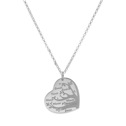 Collar Flora Corazón y árbol con nombres en Plata 925 y Baño Oro rosa 18k